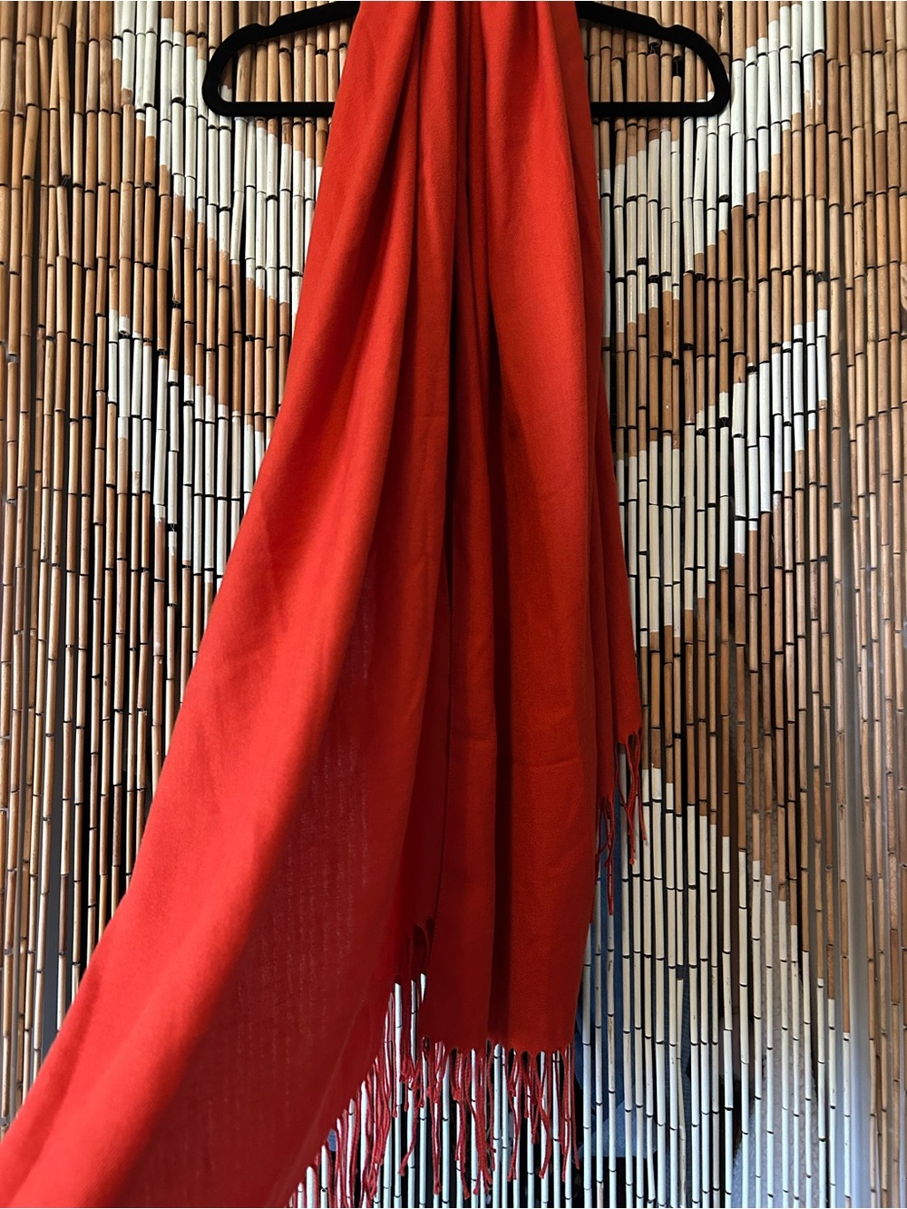 Orange Fringe Scarf, Wrap made in Italy - Picture 4 of 7